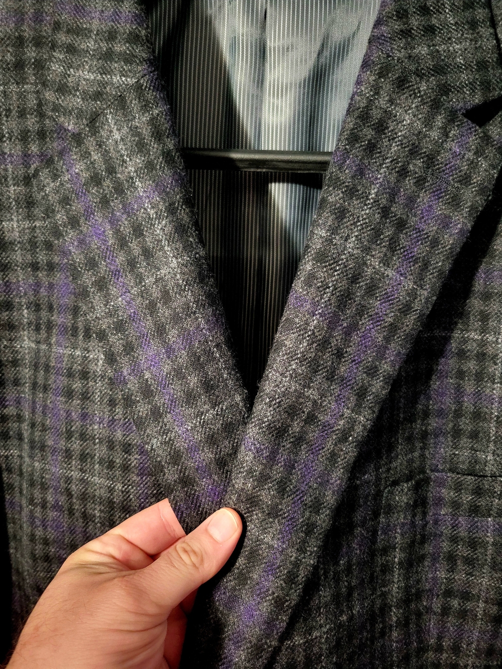 Men’s Pure Wool Tartan Plaid Blazer 3XL 54R/56R Black Gray Purple